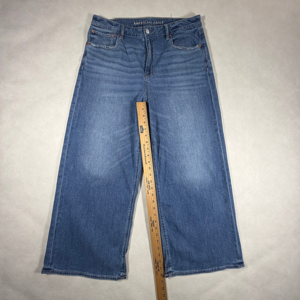 American Eagle Super‎ High-Rise Baggy Wide Leg Jeans Medium Wash Blue 12 Short - Picture 6 of 12